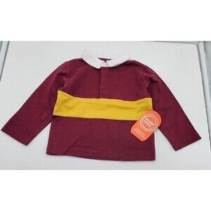 Burgundy Rugby Shirt Baby Boys 12M Long Sleeve Yellow Stripe